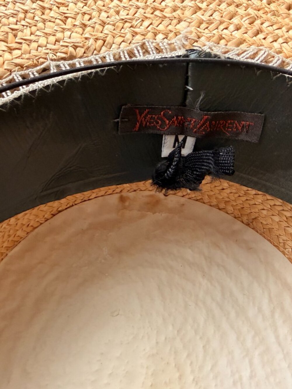 Vintage Yves St. Laurent Straw Boat Hat with Ribbon - Picture 4 of 11